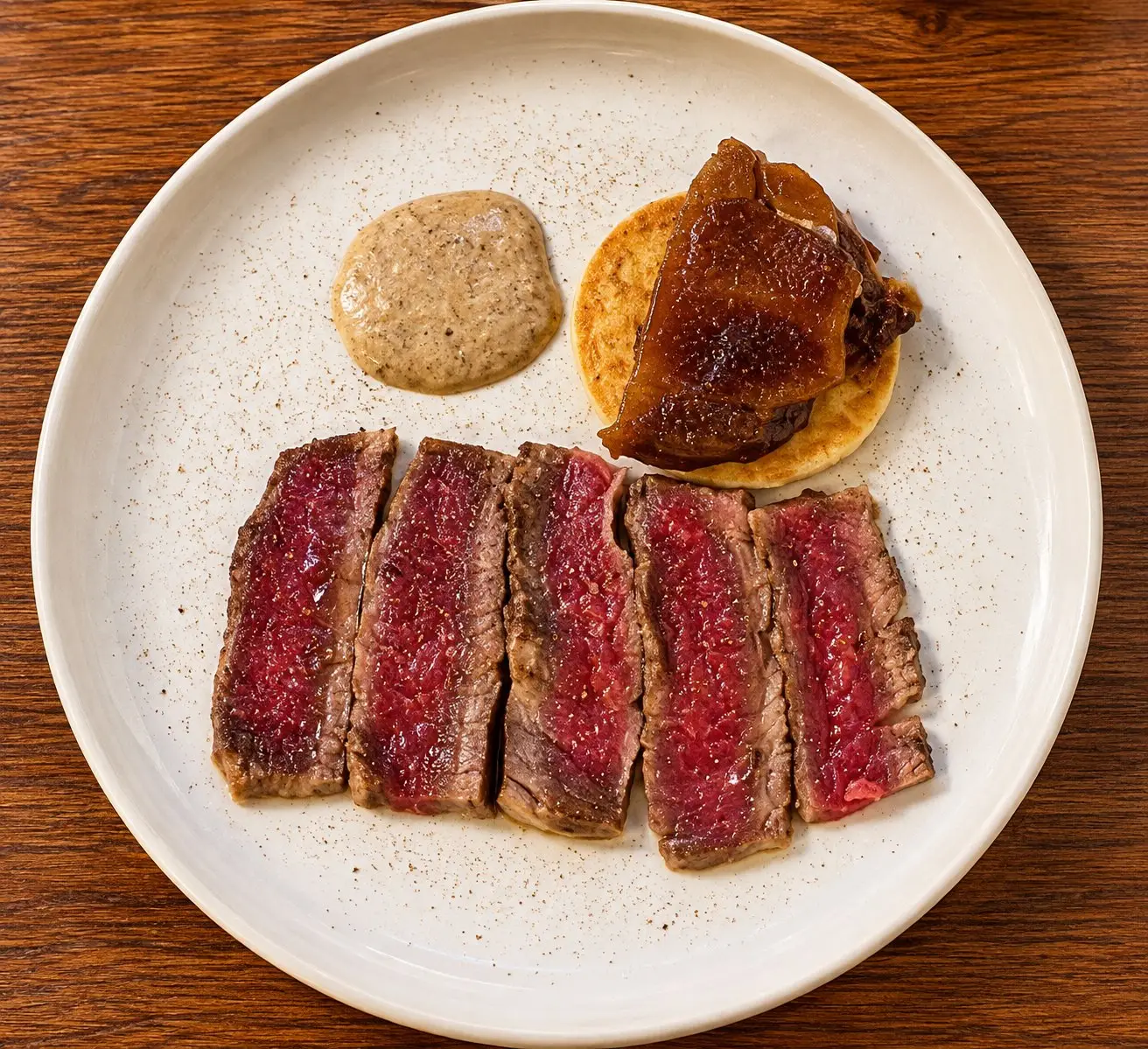 Pièce de bœuf saisie, sauce au poivre et oignon confit chez La Table Servie à Caluire-et-Cuire