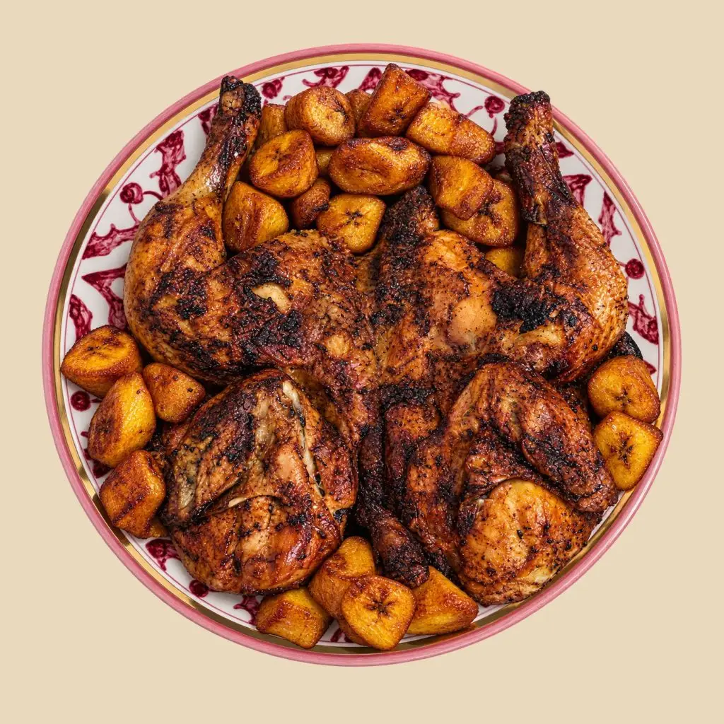 Poulet grillé à la rôtissoire et banane plantain chez Master Poulet, cours Émile-Zola à Villeurbanne