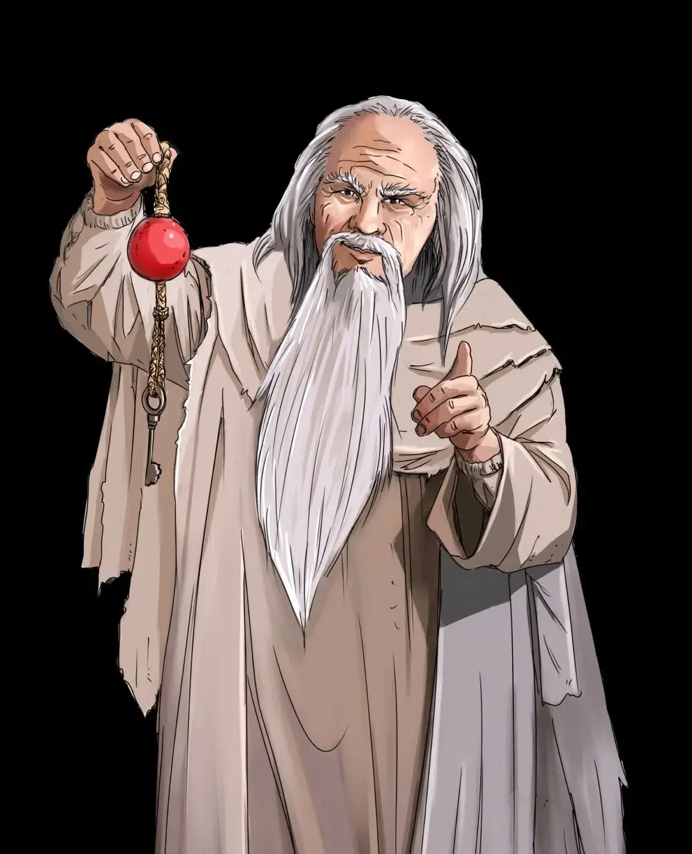 Illustration du Père Fouras tenant une clé, Fort Boyard Aventures