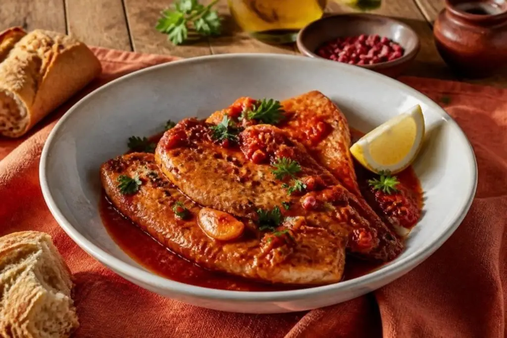Raie en sauce rouge à l’ail – recette Lyon Food Lovers