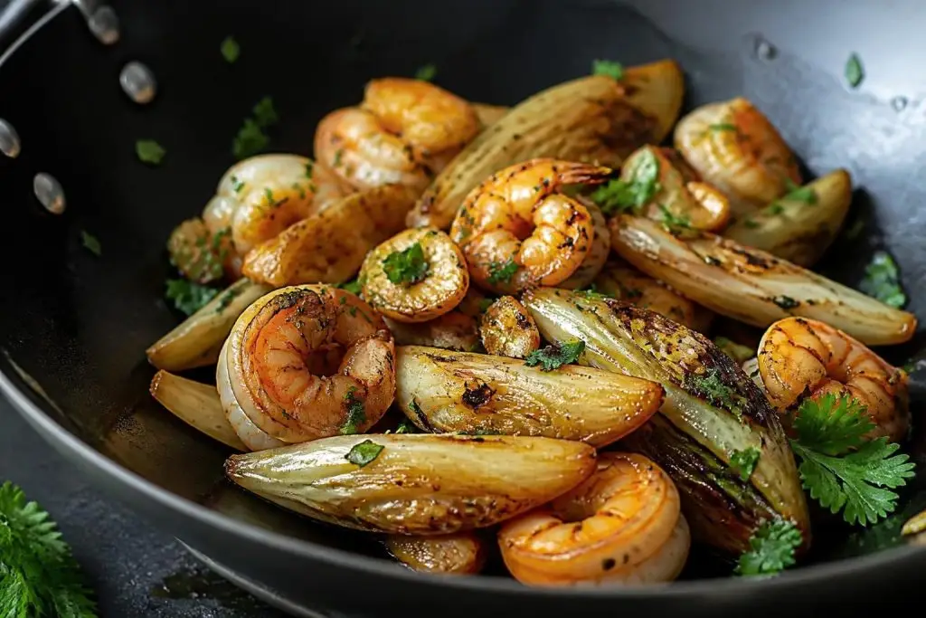 Wok d’endives aux gambas – recette Lyon Food Lovers